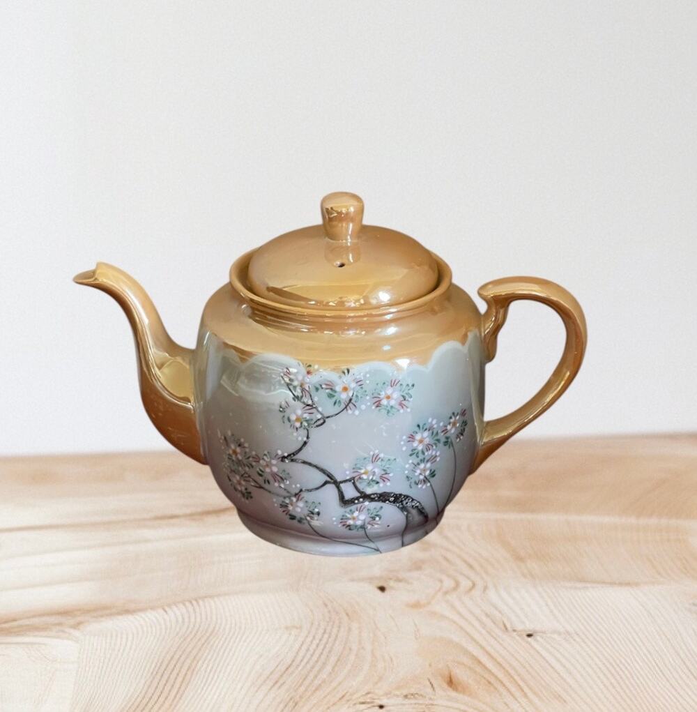 Vintage Rare Japanese Gold Teapot with Cherry Blossoms